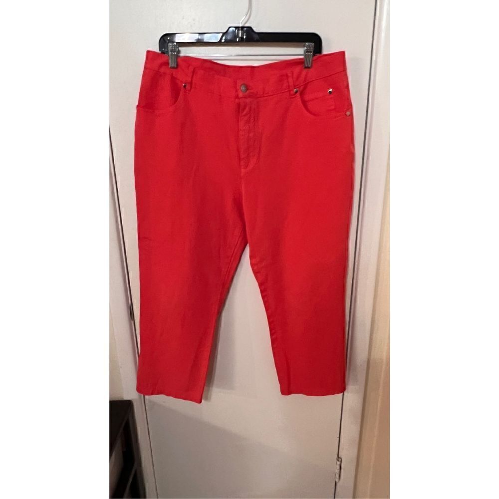 Marble Women's Mid Rise Capri Pants Dark Wash Stretch Casual Red Size 12